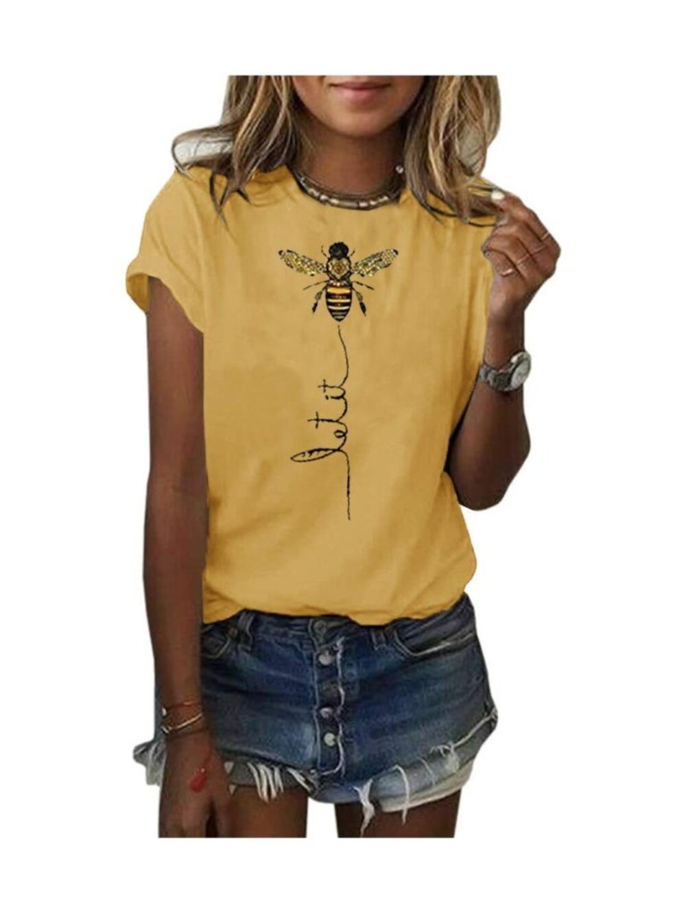 Womens Cute Bee Graphic Tee Shirts Short Sleeve Summer Tops